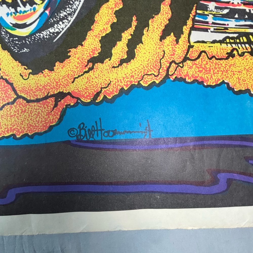 Vintage 1970s Black Light Poster Hot Rod Grim Reaper 34.75x3 Inch‎ - Picture 3 of 15